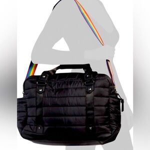 Cynthia Rowley Quilted Channel Duffel With Striped Handles And Strap